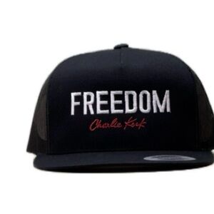 FREEDOM Charlie Kirk Direct Embroidered Flat Bill SnapBack Mesh Trucker Hat Cap